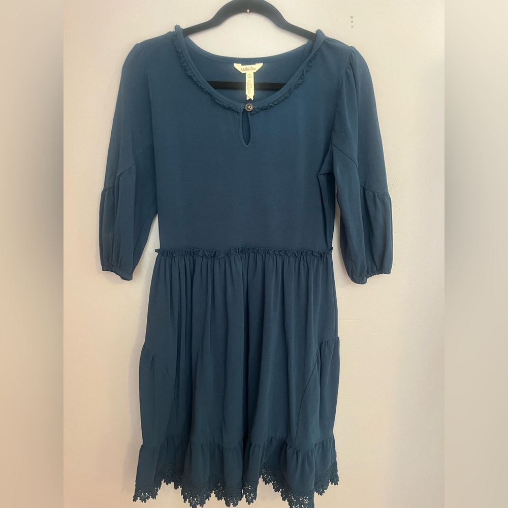 Matilda Jane Hold the Key Blue‎ Dress with Lace Hem Size S